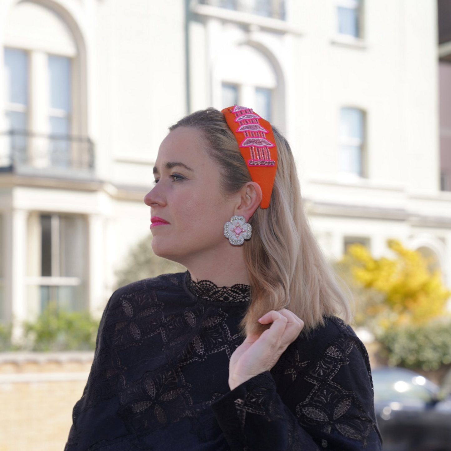 Satin Crepe Beaded Pagoda Headband