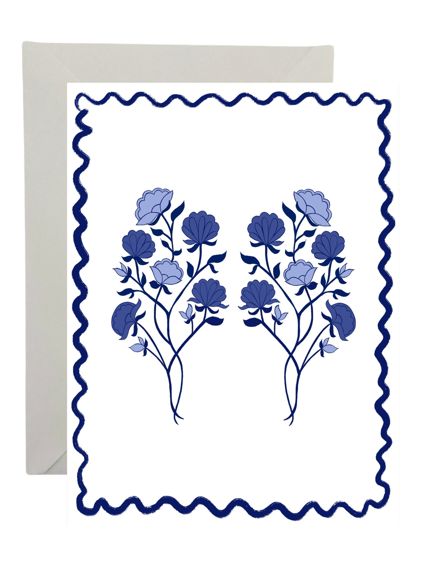 SECONDS Blue and White Flowers with Wavy Border Card - Only 5 Remaining!