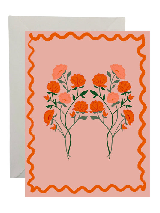 Orange Flowers with Wavy Border Card - LAST FEW!