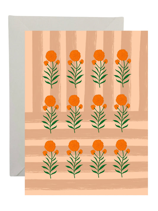 Orange Floral Pattern Card with Stripes - LAST FEW!