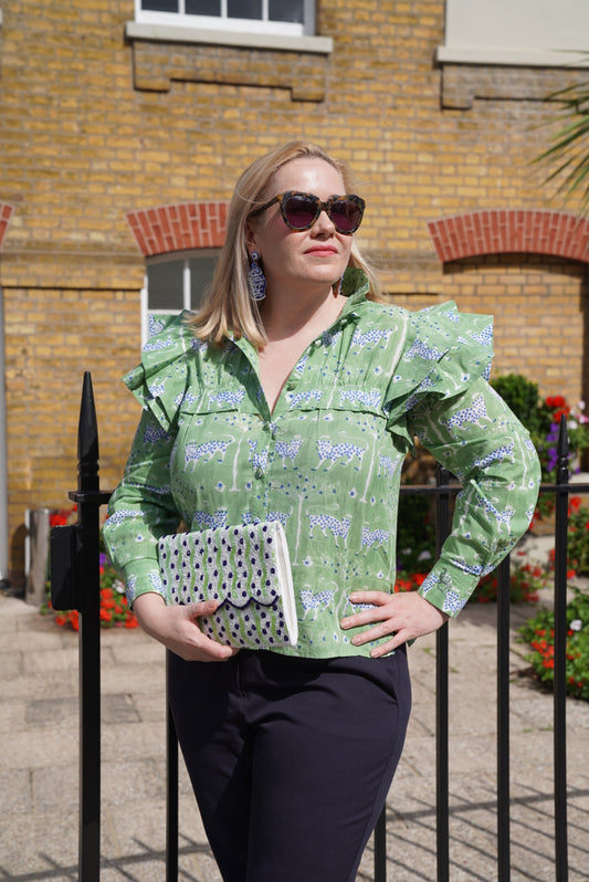 Sophia Ruffle Blouse in Leopard Queen