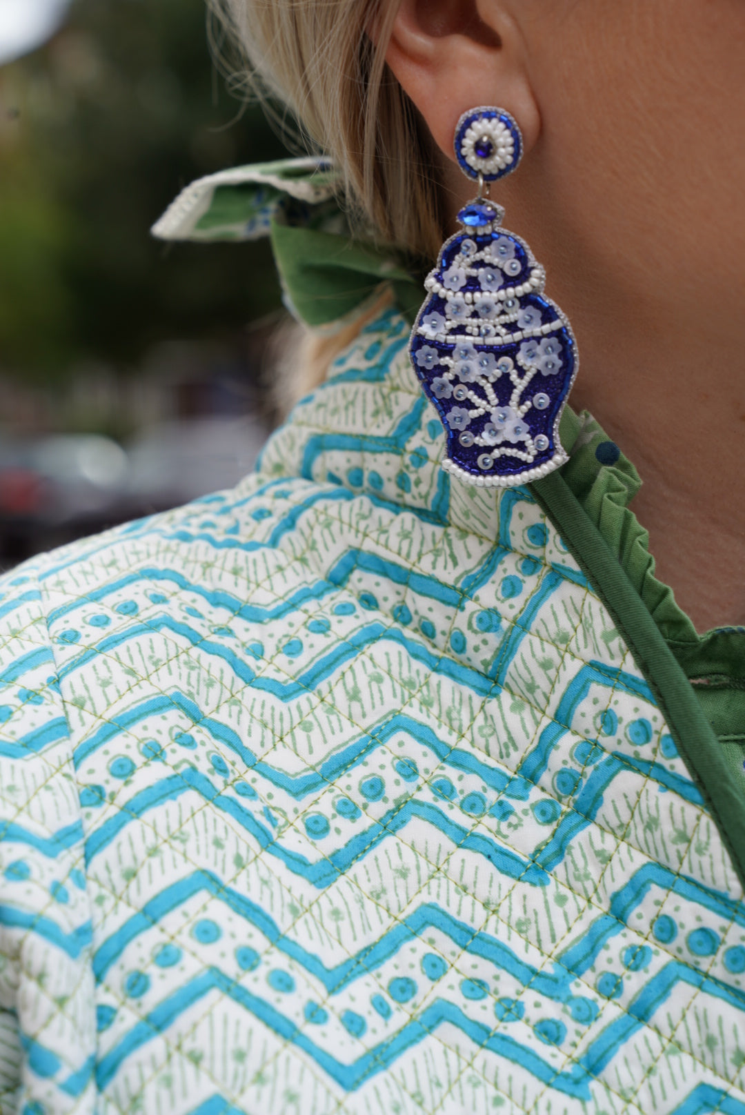 Chinoiserie Ginger Jar Beaded Earrings