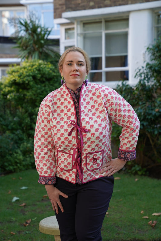 Kalpana Reversible Jacket in Pink Elephant / Blooming Vines