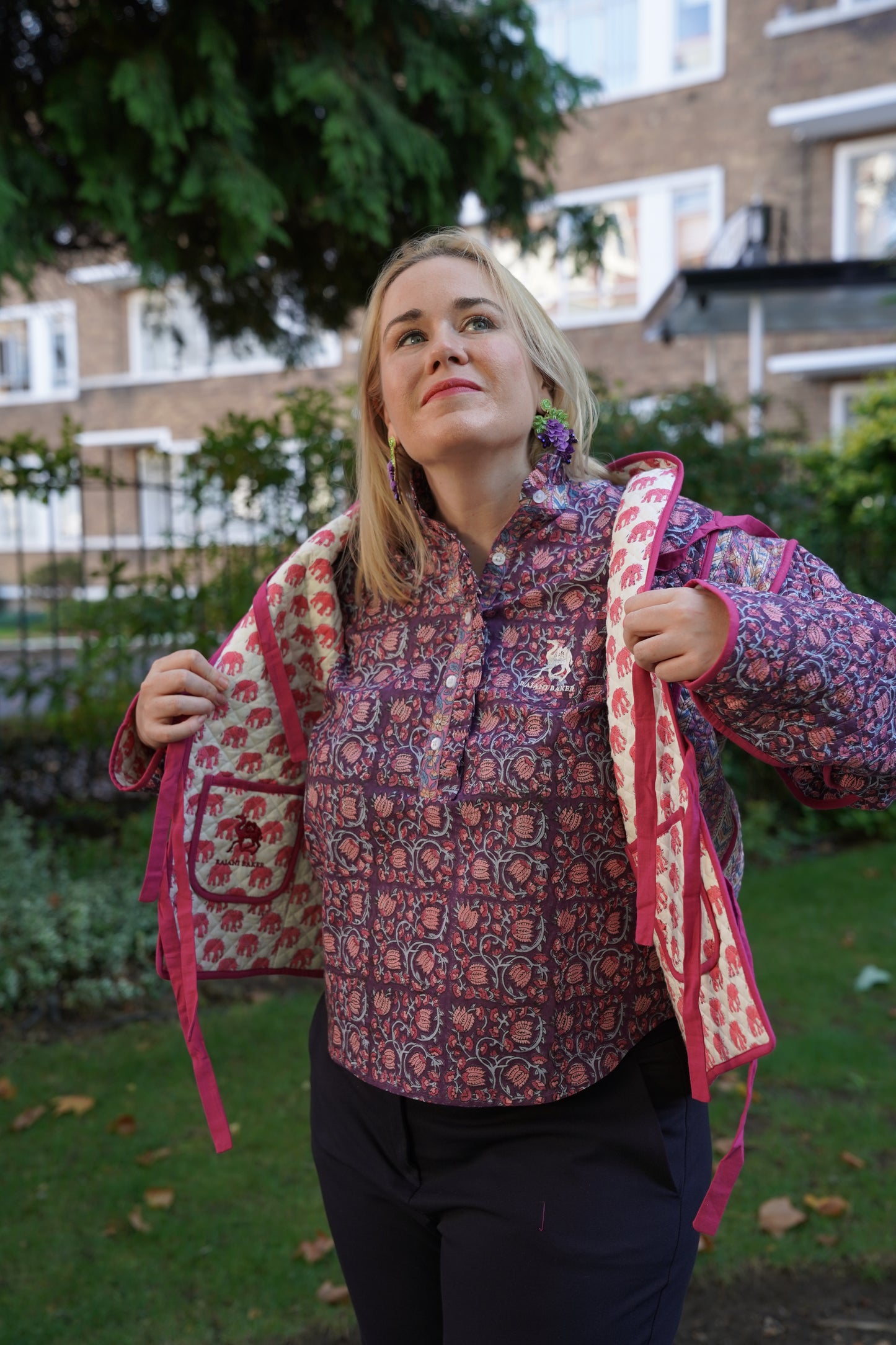 Kalpana Reversible Jacket in Pink Elephant / Blooming Vines