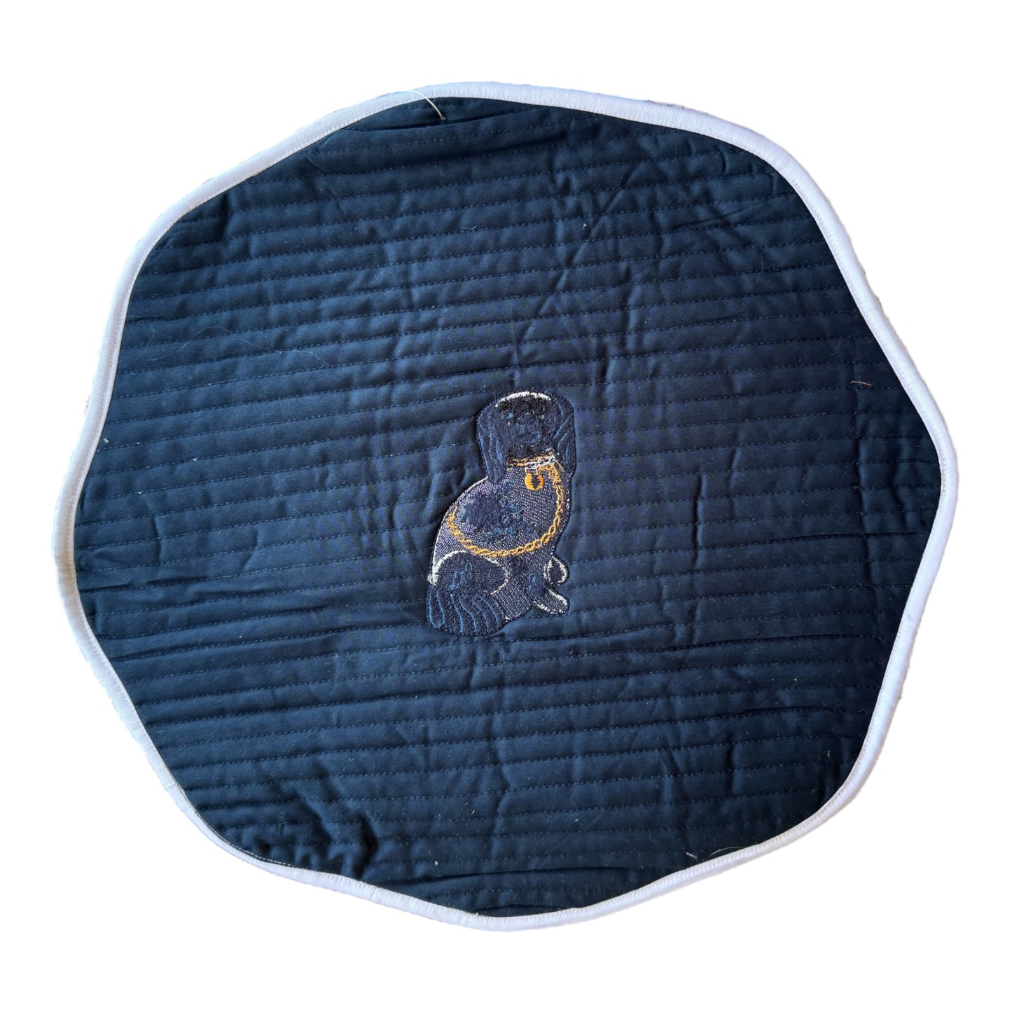Sample Embroidered Round Quilted Staffordshire Dog Round Placemat - 1 LEFT