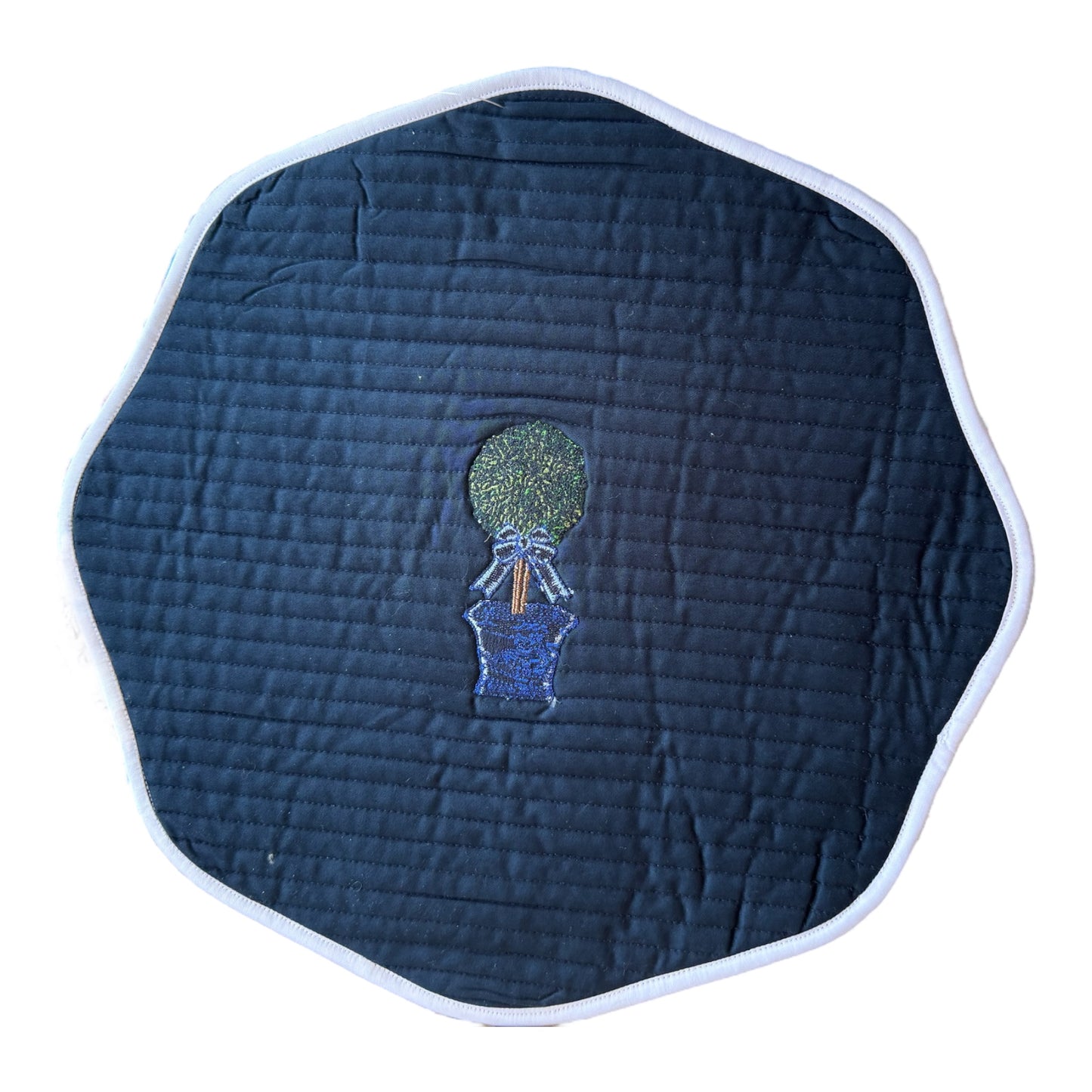 Sample Embroidered Round Quilted Chinoiserie Topiary Placemat - 1 LEFT