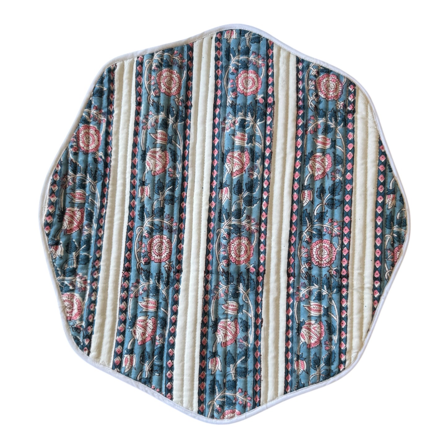 Sample Blue Round Block Printed Reversible Placemat - 1 LEFT