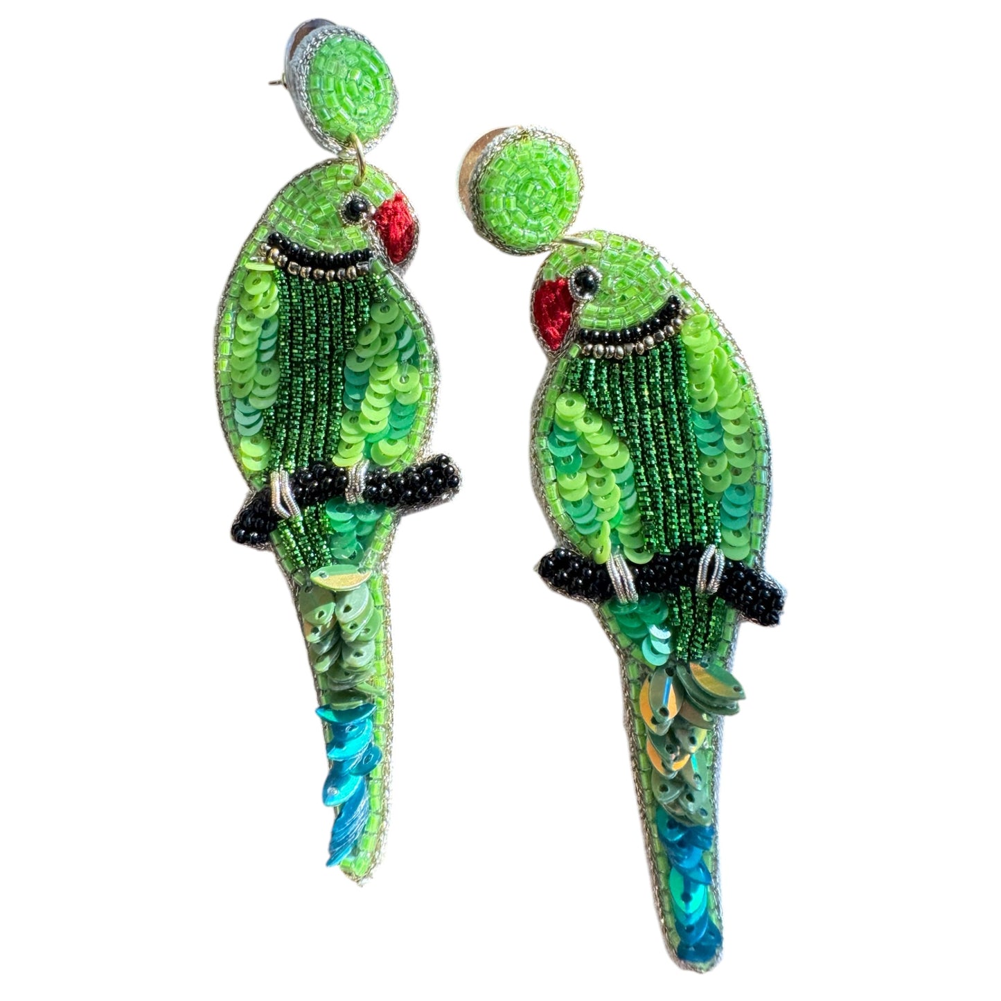 Green Parakeet Beaded Earrings