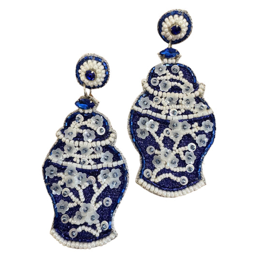 Chinoiserie Ginger Jar Beaded Earrings