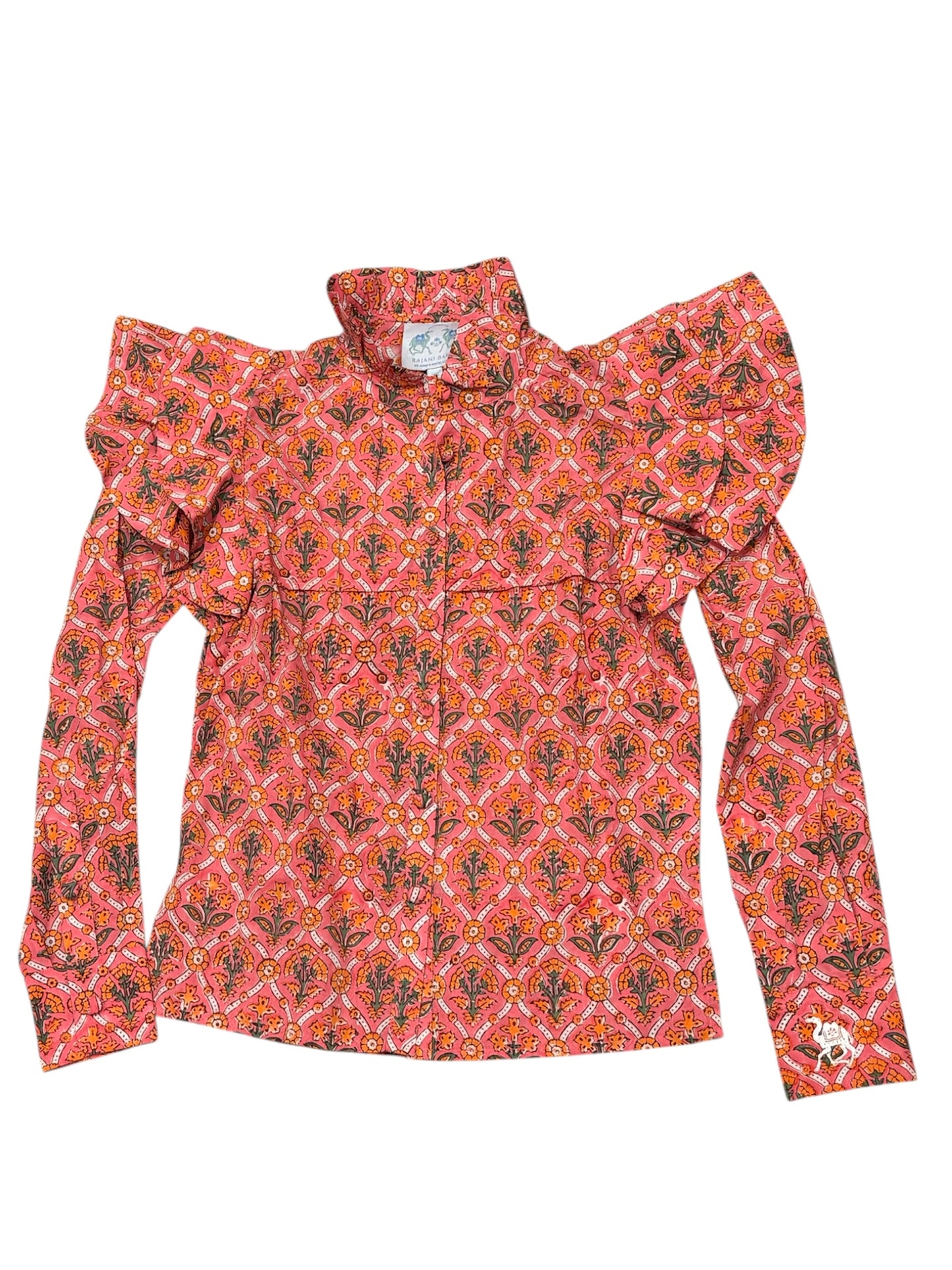 Sophia Ruffle Blouse in Pink Trellis