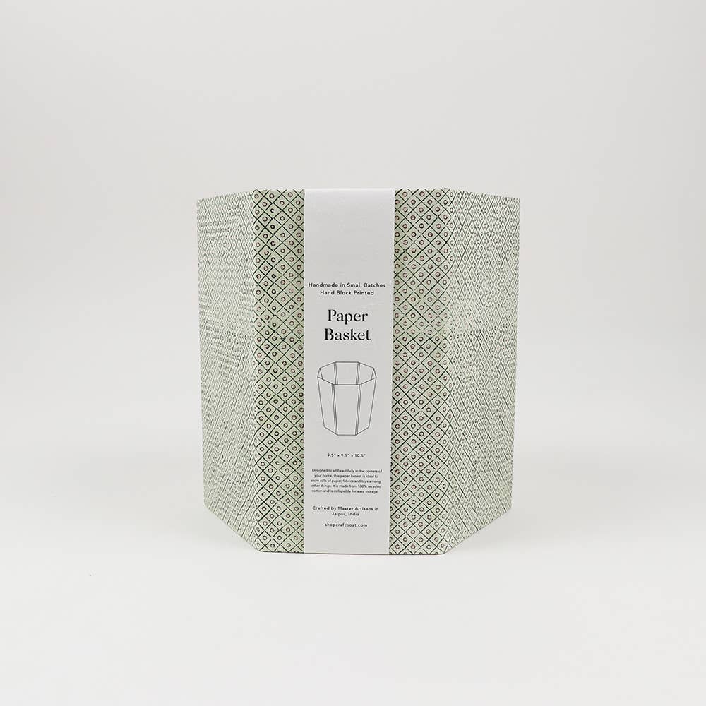 Green and Pink Block Printed Hexagonal Collapsible Basket - LAST FEW!