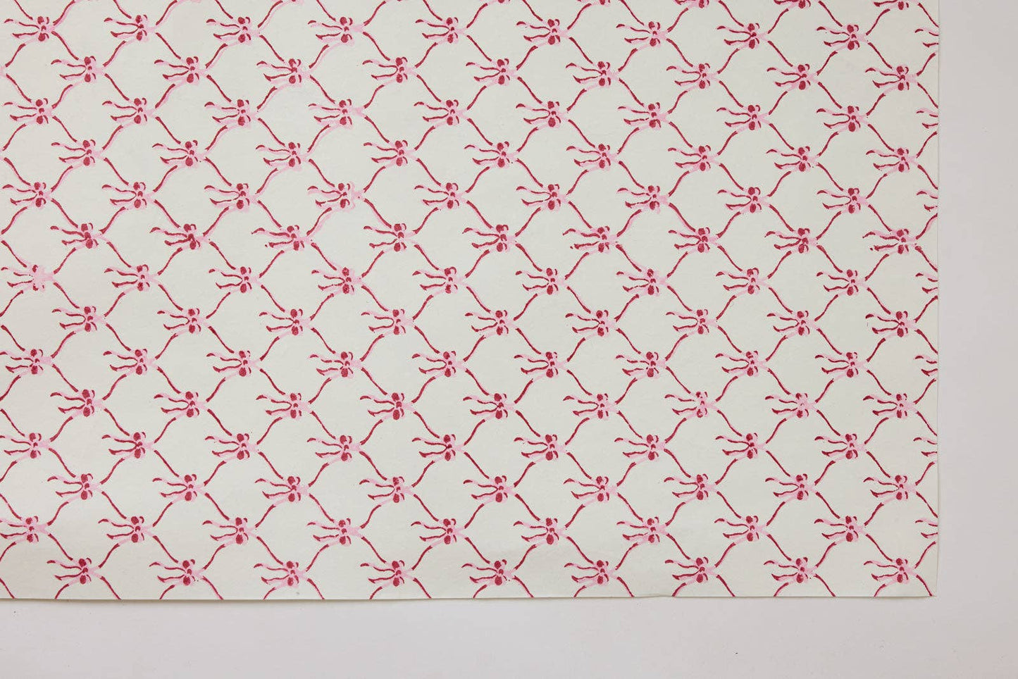 Block Printed Wrapping Paper Sheets - Bows Pink Sorbet