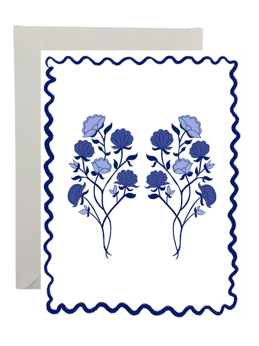 SECONDS Blue and White Flowers with Wavy Border Card - Only 5 Remaining!