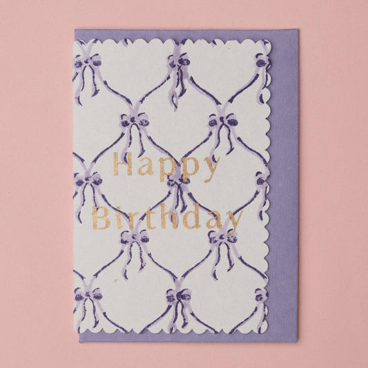 [PRE-ORDER] Block Printed "Happy Birthday" Bow Card - Bows Violet Meringue