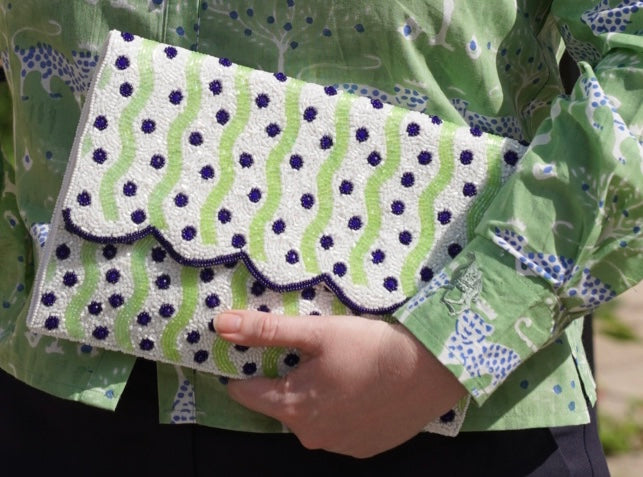 Zig Zag Beaded Clutch Bag