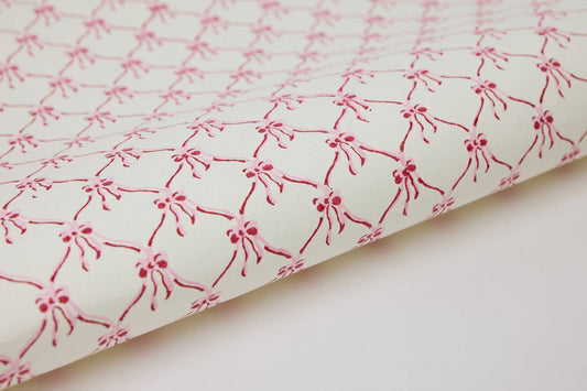 [PRE-ORDER] Block Printed Wrapping Paper Sheets - Bows Pink Sorbet