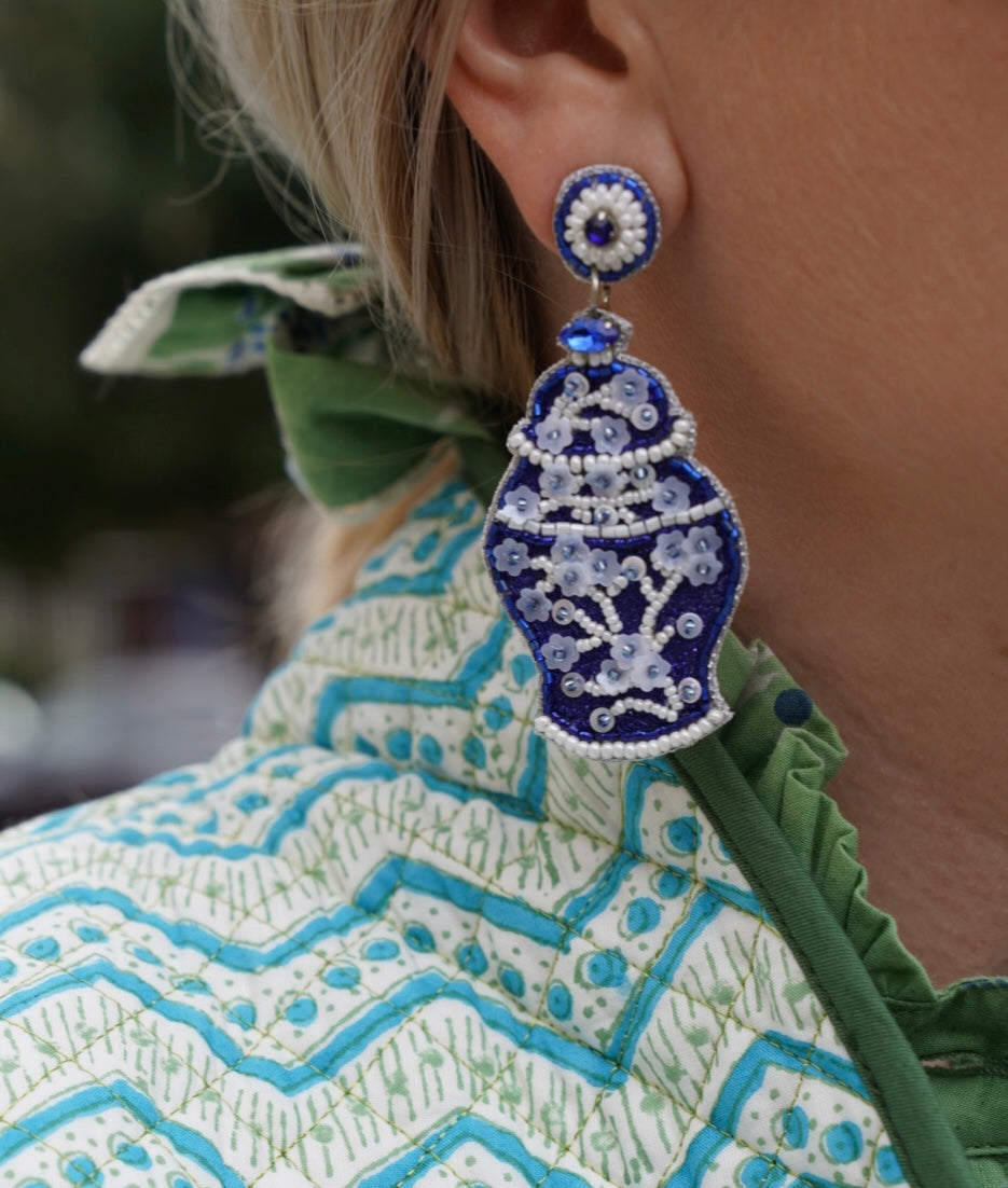 Chinoiserie Ginger Jar Beaded Earrings