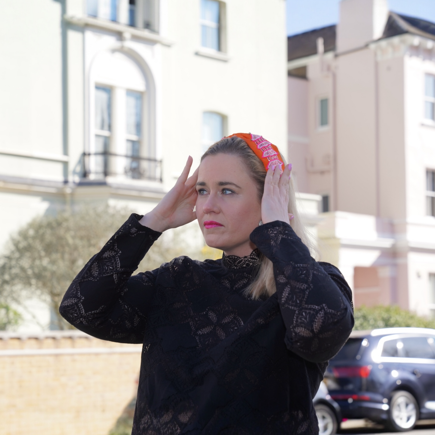 Satin Crepe Beaded Pagoda Headband