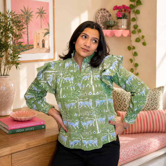 Sophia Ruffle Blouse in Leopard Queen