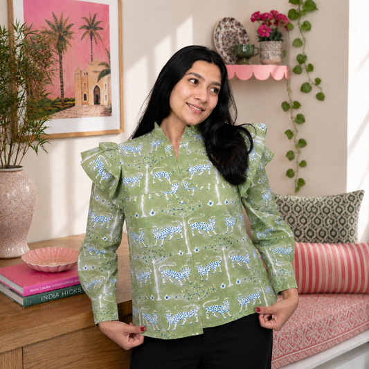 Sophia Ruffle Blouse in Leopard Queen