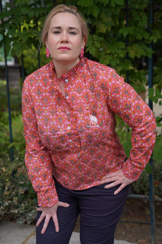 Faria Tunic Blouse in Pink Trellis