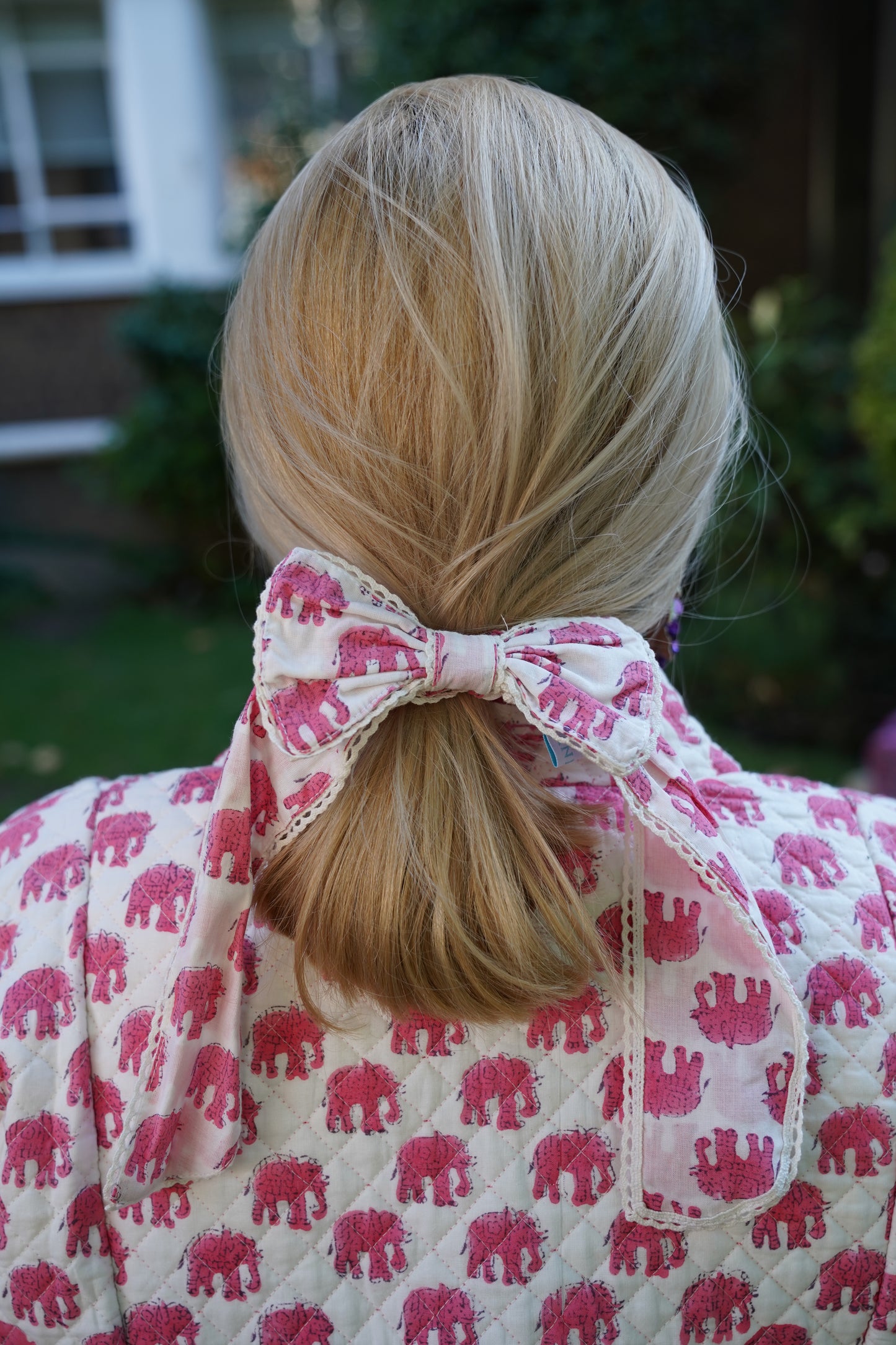 Rani Bow Scrunchie in Pink Elephant
