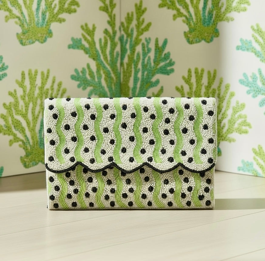 Zig Zag Beaded Clutch Bag