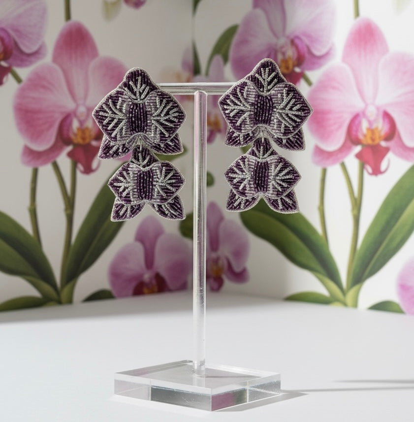 Orchid Beaded Drop Earrings (Purple)