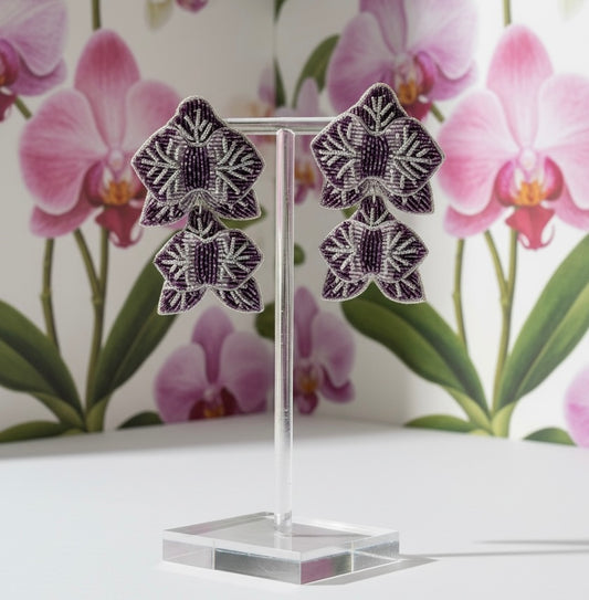 Orchid Beaded Drop Earrings (Purple)