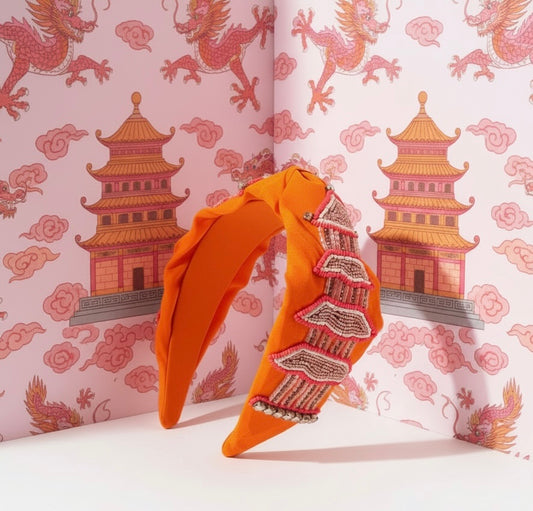 Satin Crepe Beaded Pagoda Headband