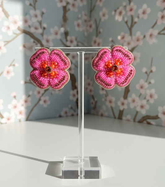 Cherry Blossom Beaded Stud Earrings