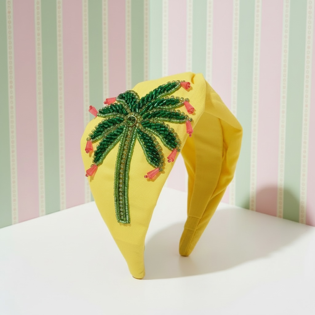 Satin Crepe Beaded Palm Tree Headband
