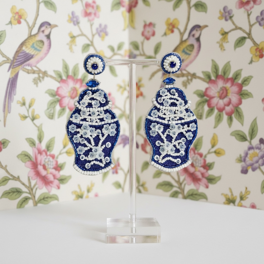 Chinoiserie Ginger Jar Beaded Earrings