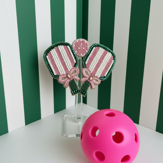 Pickleball Beaded Brooch Pin