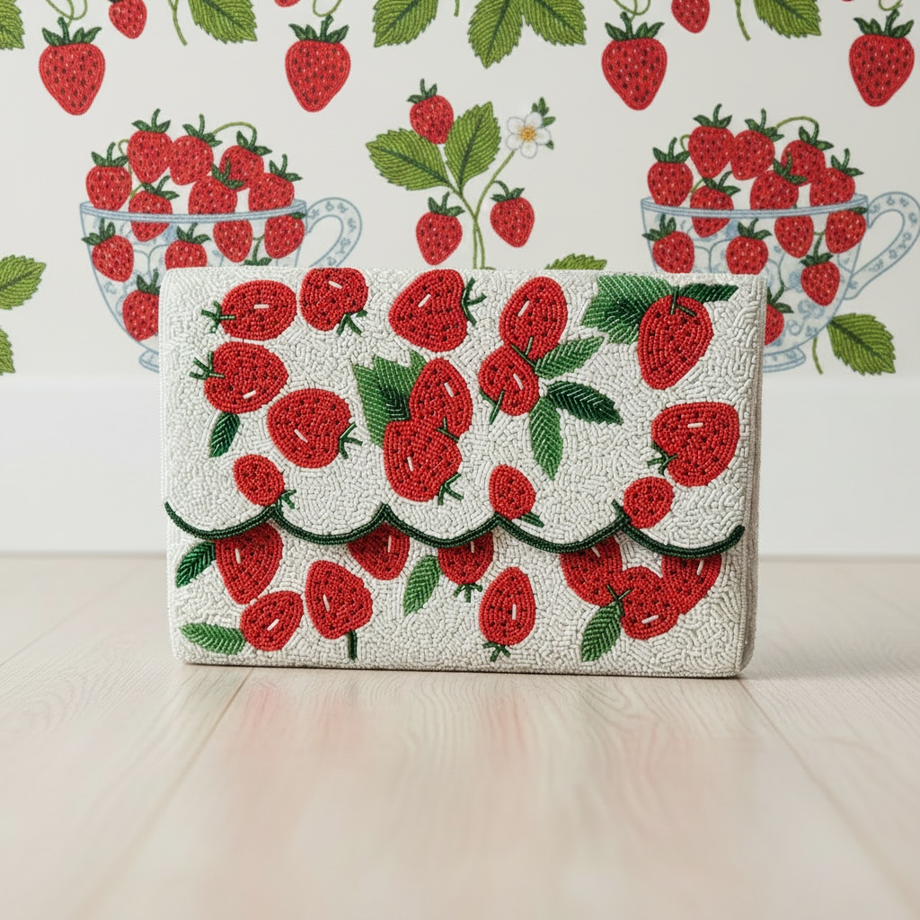 Strawberry Fields Beaded Clutch Bag