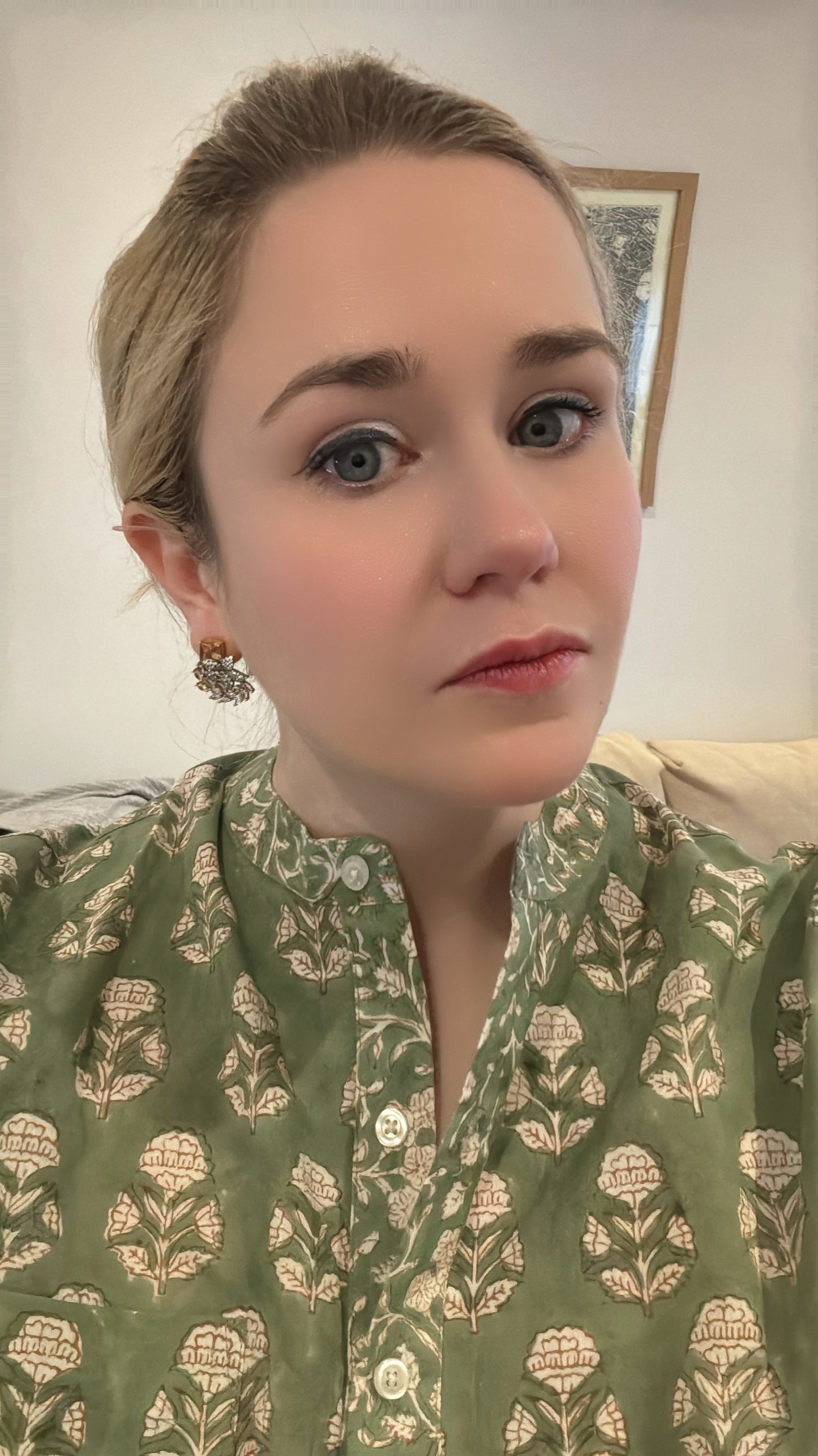 Sample Green Block Print Women's Shirt - Size Medium - 1 LEFT