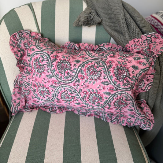 Sample Pink Block Print Cushion Cover - 1 LEFT