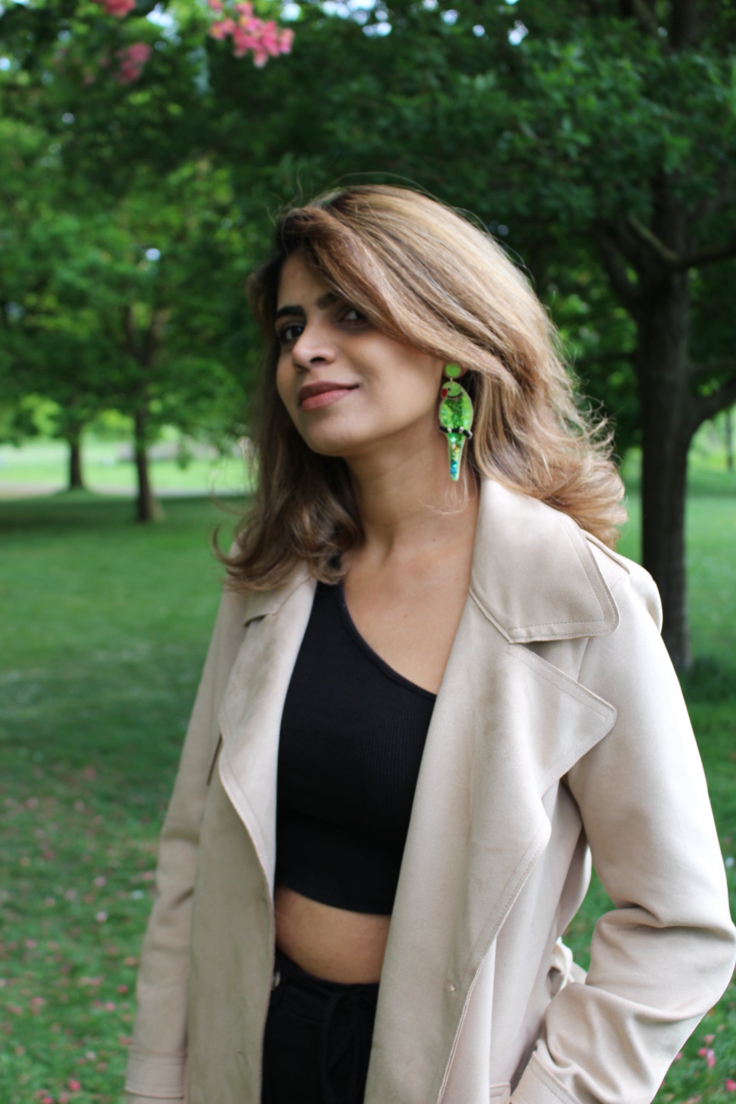 Green Parakeet Beaded Earrings
