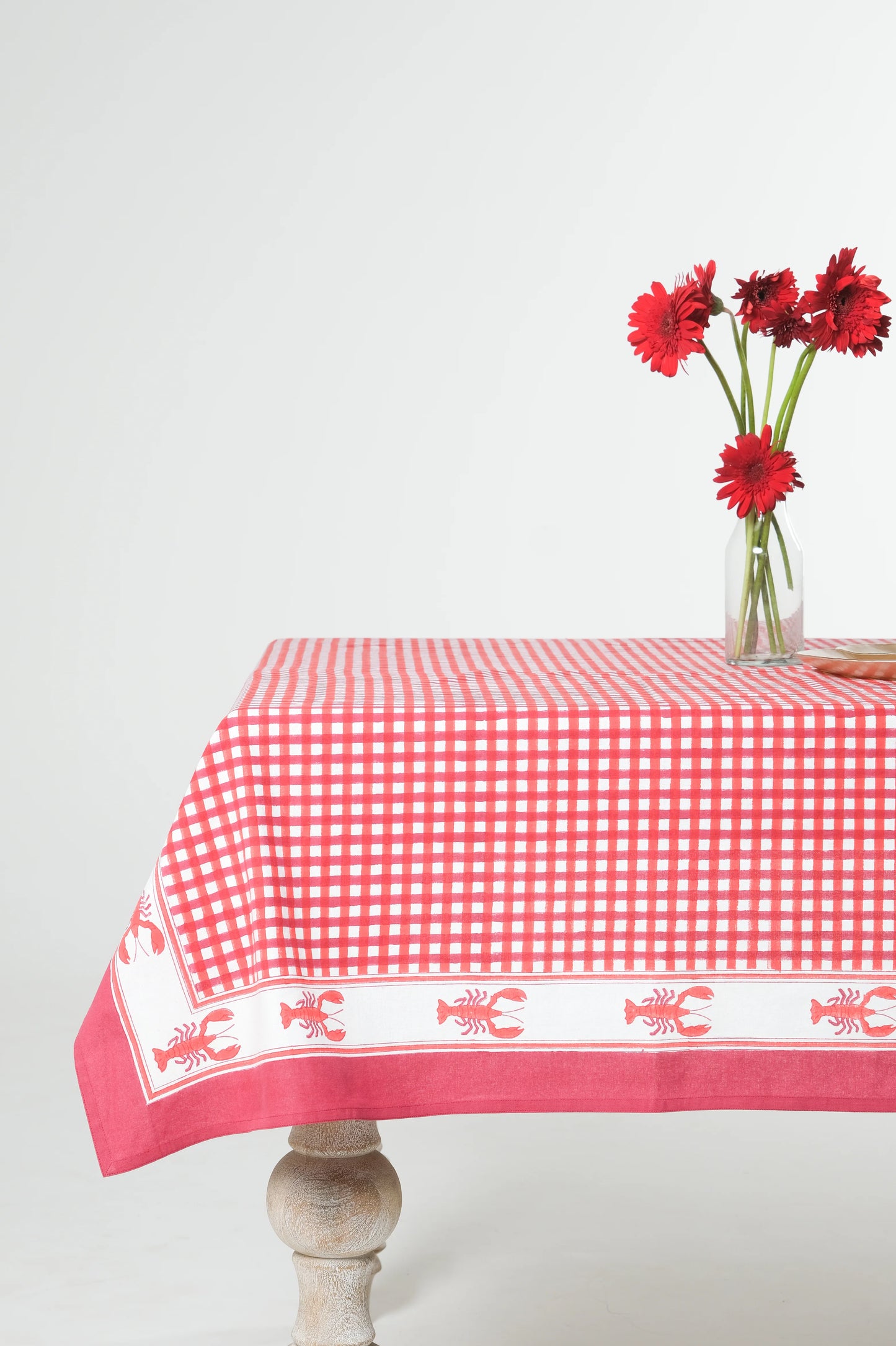 [PRE-ORDER] Lobster Red Gingham Blockprint Tablecloth - LAST ONE!