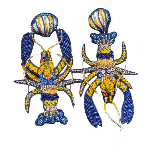 Blue Lobster Beaded Earrings