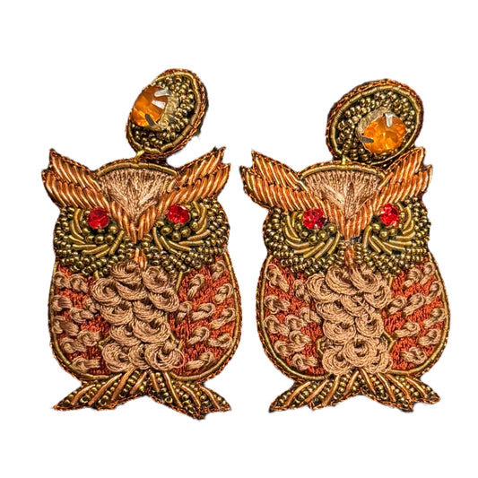 Jeweled Owl Earrings (Brown)