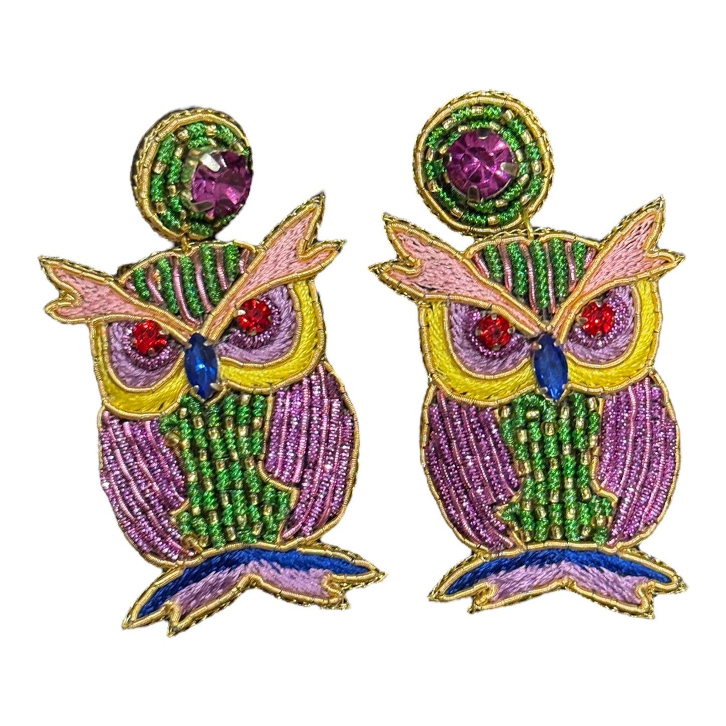 Jeweled Owl Earrings (Multi) - LAST ONE!