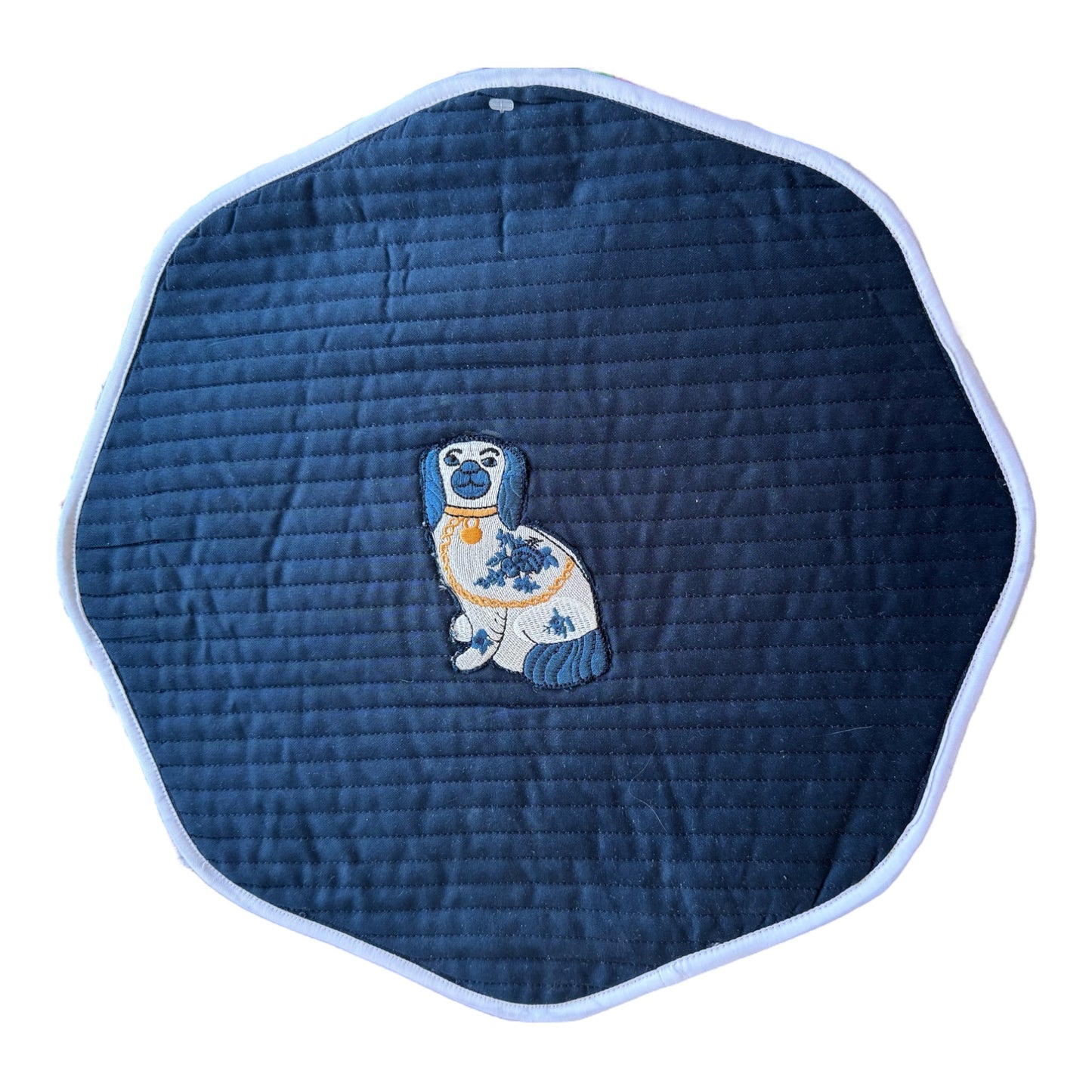 Sample Applique Embroidered Quilted Round Staffordshire Dog Placemat - 1 LEFT