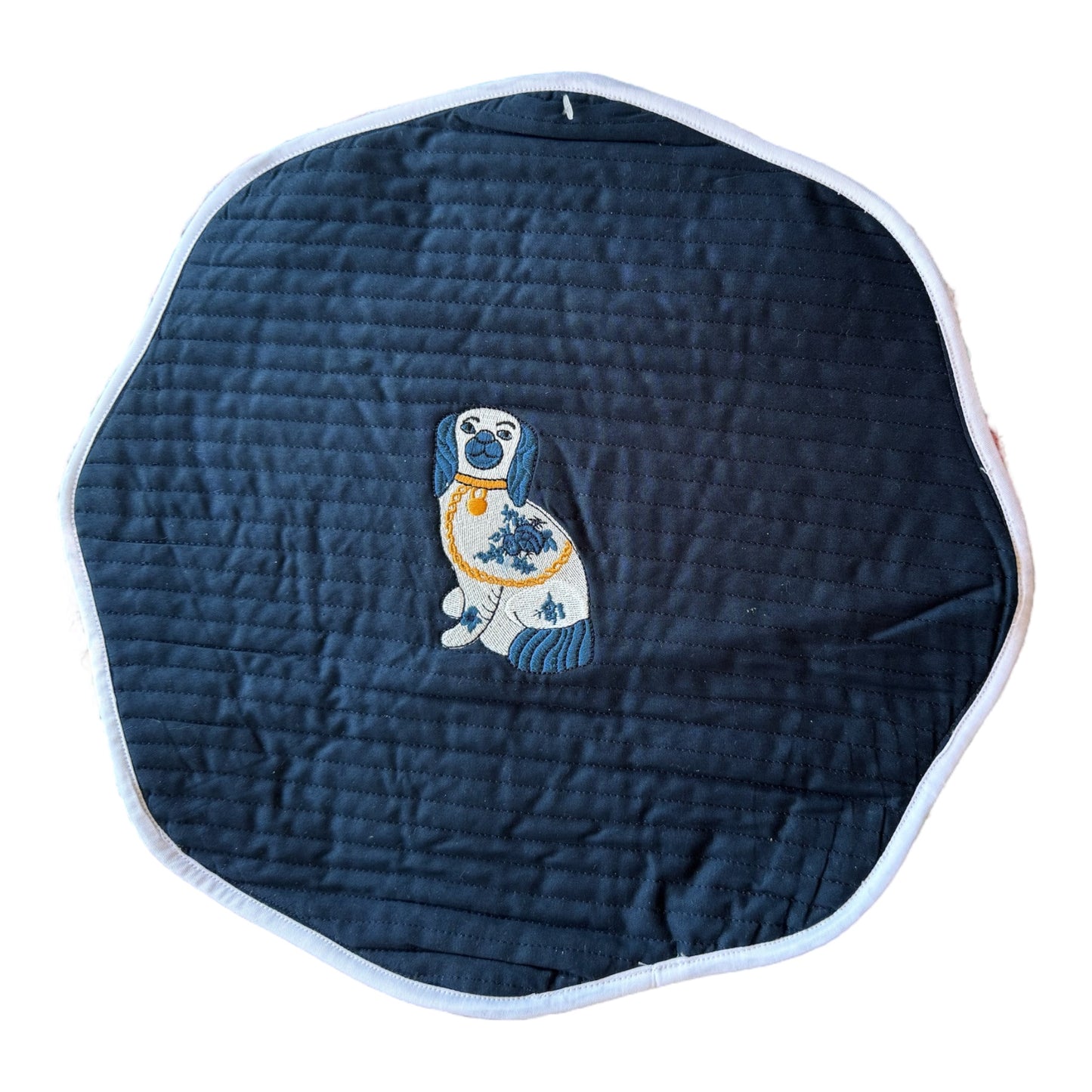 Sample Embroidered Round Quilted Staffordshire Dog Round Placemat - 1 LEFT