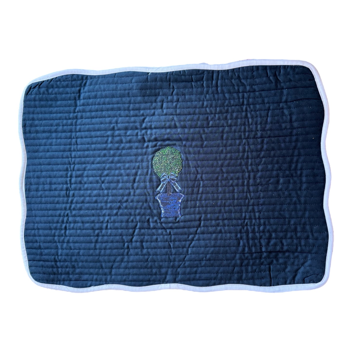 Sample Embroidered Rectangular Quilted Chinoiserie Topiary Placemat - 1 LEFT