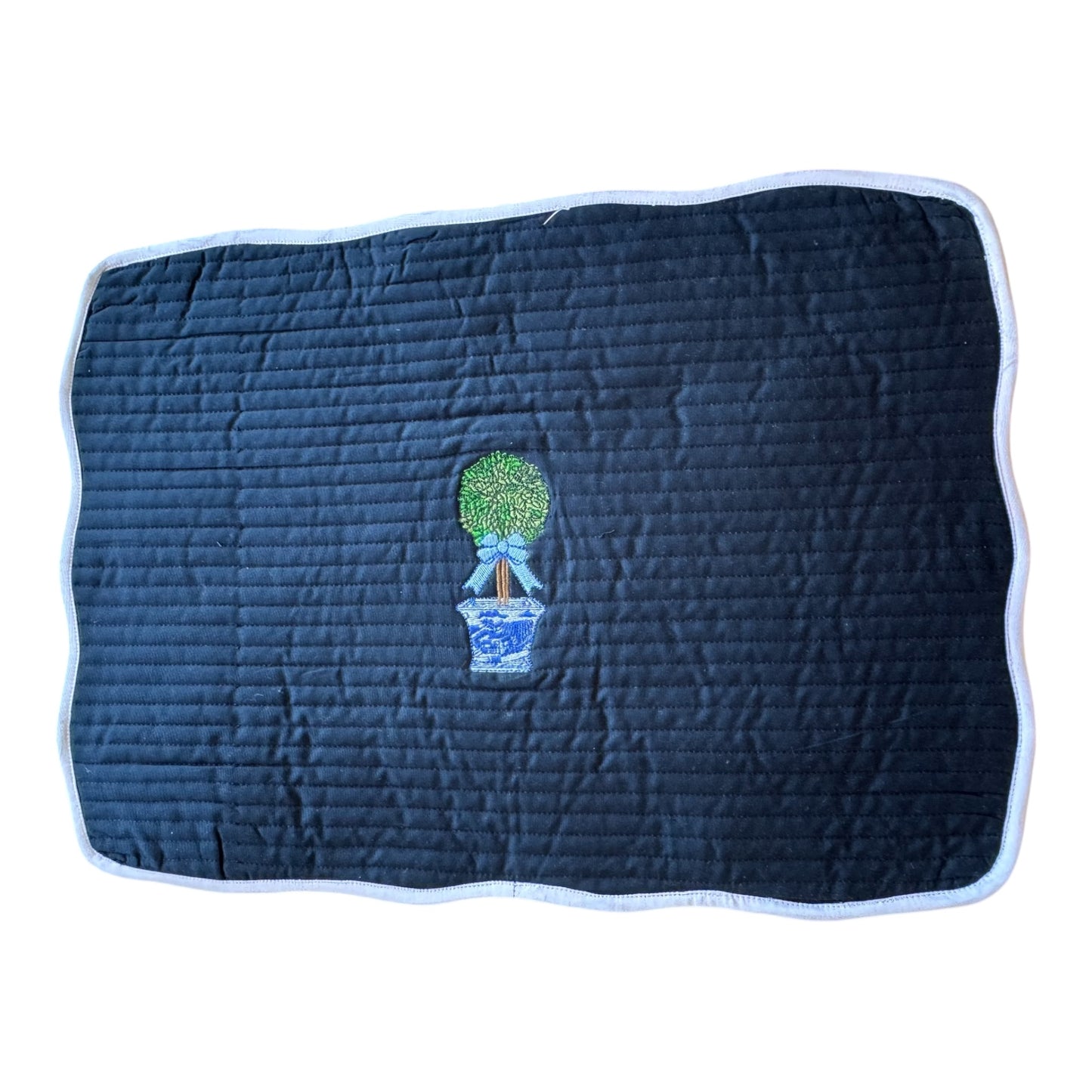 Sample Embroidered Rectangular Quilted Chinoiserie Topiary Placemat - 1 LEFT