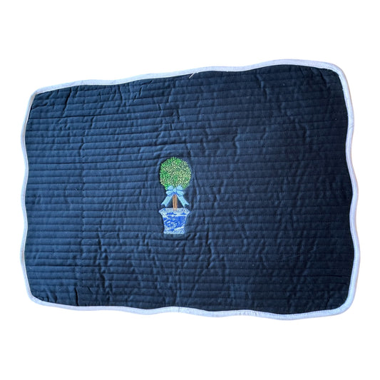 Sample Embroidered Rectangular Quilted Chinoiserie Topiary Placemat - 1 LEFT