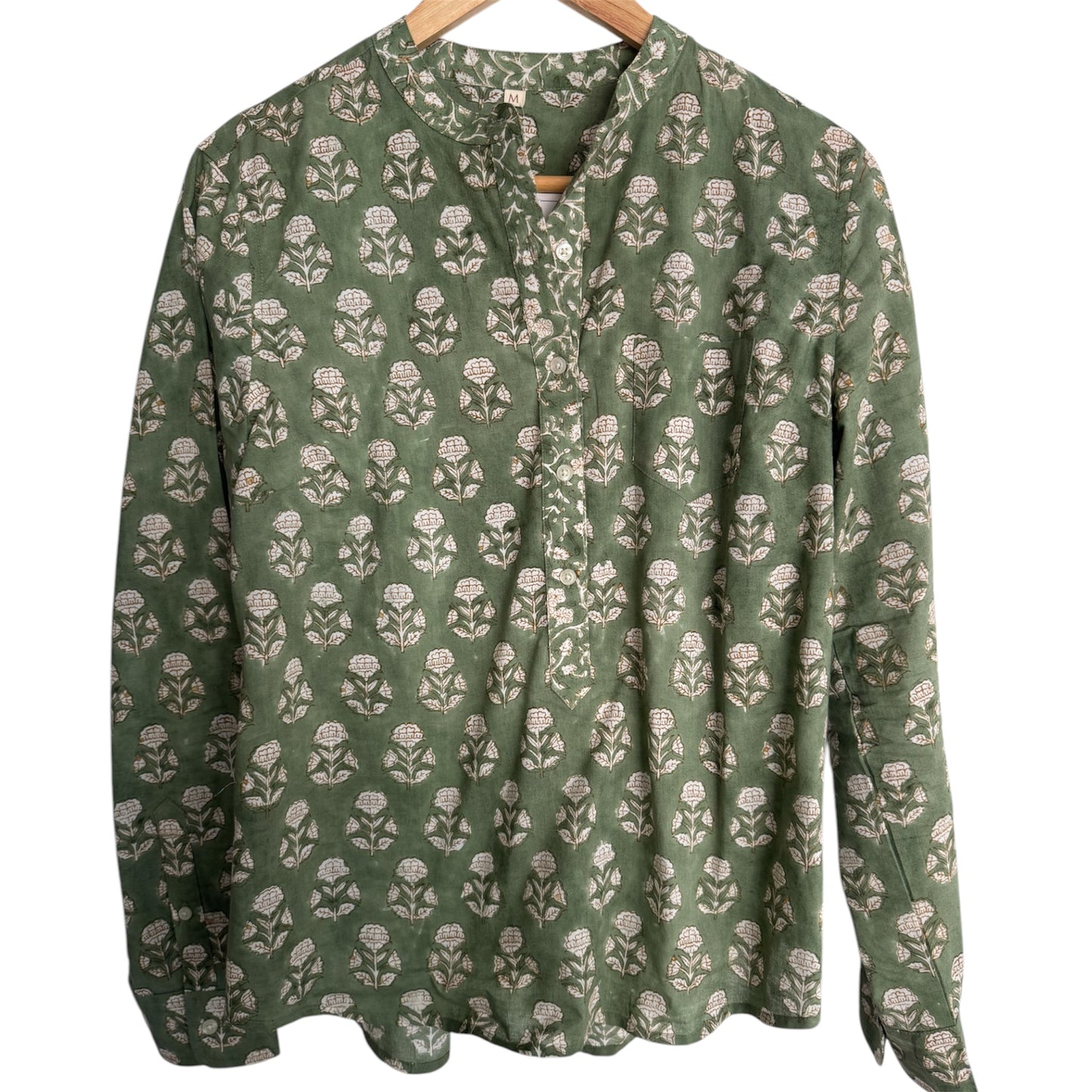 Sample Green Block Print Women's Shirt - Size Medium - 1 LEFT