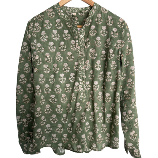 Sample Green Block Print Women's Shirt - Size Medium - 1 LEFT