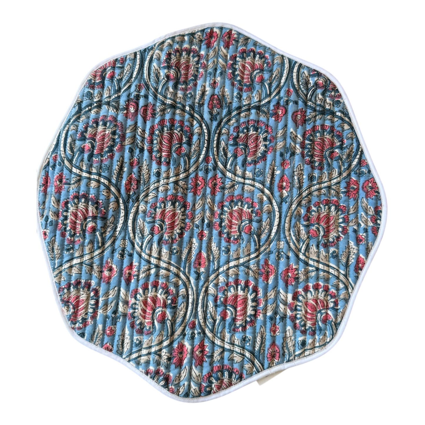 Sample Blue Round Block Printed Reversible Placemat - 1 LEFT